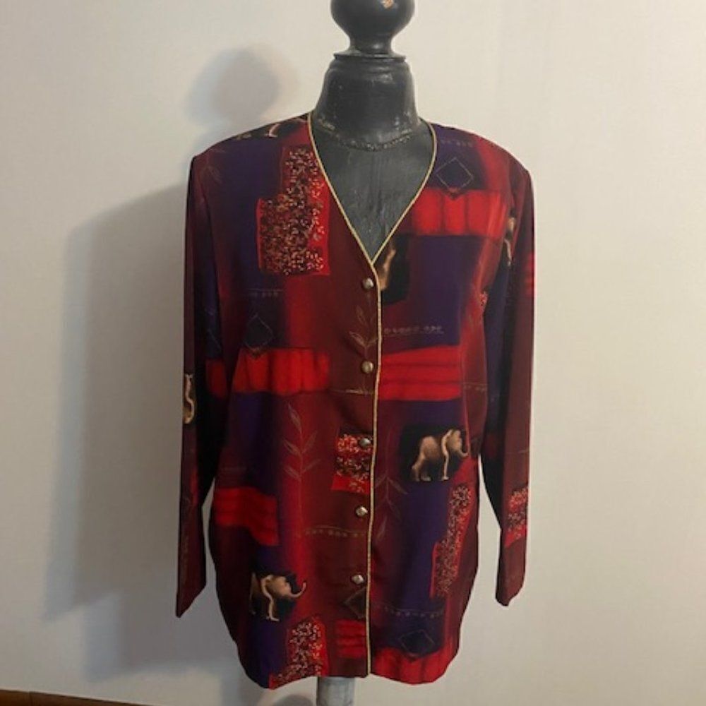 Peter Popovitch Vintage Multi-color Animal print V-neck blazer, size XL